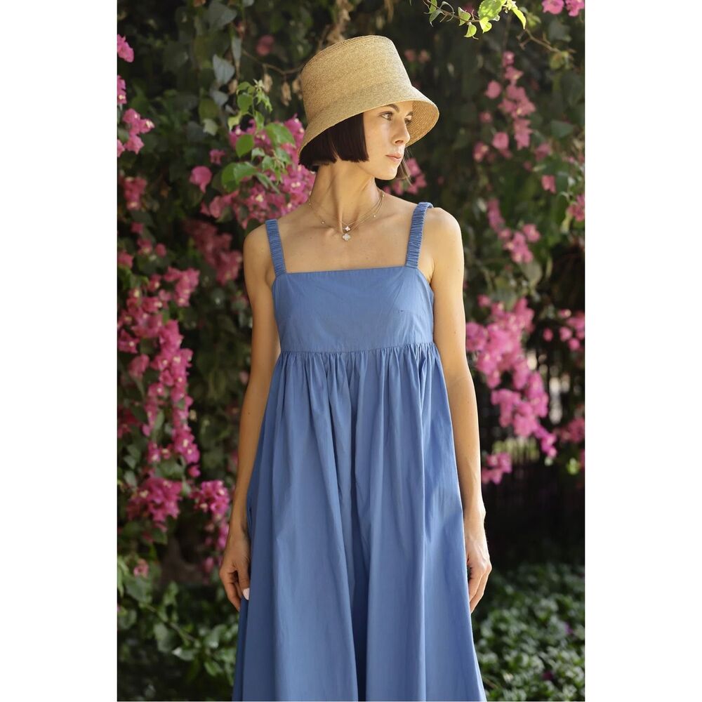 Maison Marigold Laguna Maxi Dress Blue Cotton Poplin Low Back Sundress L - Picture 3 of 10